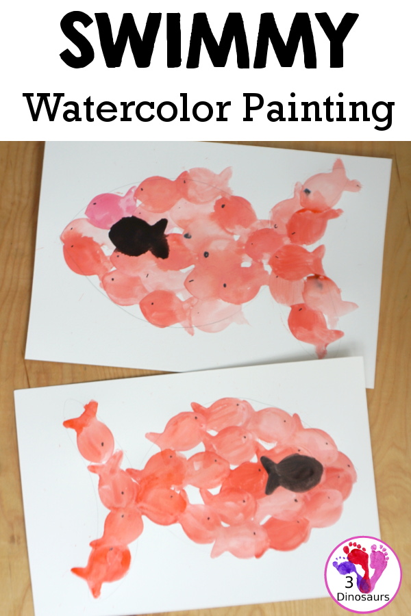 Watercolor Fish for Swimmy - a fun ocean fish made with cookie cutters and painted inside with watercolors. A super easy painting craft for kids of all abilities and ages. - 3Dinosaurs.com