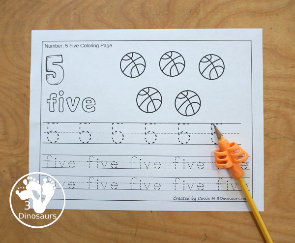 Free Basketball Number Color & Trace - Numbers o to 10 with counting the Basketball- and tracing the number and number word for each number with 11 pages of printables for prek and kindergarten - 3Dinosaurs.com