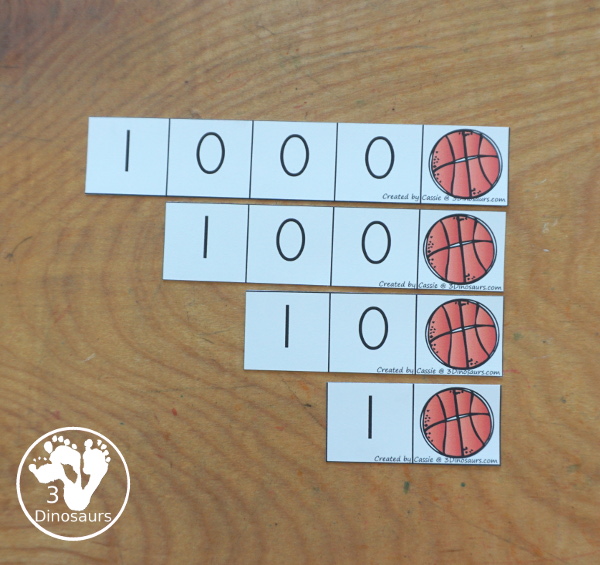 Free Basketball Place Value Arrow Cards - you have place value task cards with basketball place value arrow cards to build the numbers on the task cards. You have place value for thousands, hundreds, and ones. - 3Dinosaurs.com