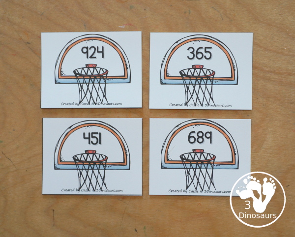 Free Basketball Place Value Arrow Cards - you have place value task cards with basketball place value arrow cards to build the numbers on the task cards. You have place value for thousands, hundreds, and ones. - 3Dinosaurs.com