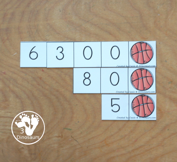 Free Basketball Place Value Arrow Cards - you have place value task cards with basketball place value arrow cards to build the numbers on the task cards. You have place value for thousands, hundreds, and ones. - 3Dinosaurs.com