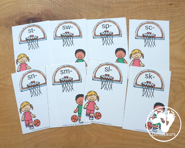 Free Basketball S Blends Sorting Printable - with sorting mats, basketballs with blend pictures and s blend word tracing worksheets. A great beginning blend printable for kids. - 3Dinosaurs.com