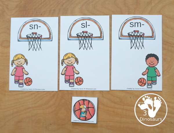 Free Basketball S Blends Sorting Printable - with sorting mats, basketballs with blend pictures and s blend word tracing worksheets. A great beginning blend printable for kids. - 3Dinosaurs.com