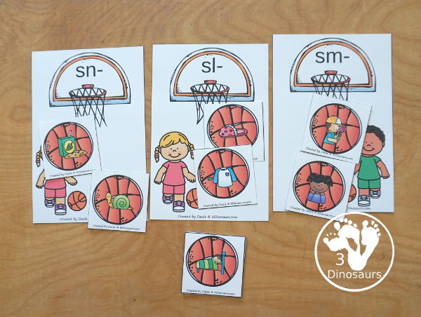 Free Basketball S Blends Sorting Printable - with sorting mats, basketballs with blend pictures and s blend word tracing worksheets. A great beginning blend printable for kids. - 3Dinosaurs.com