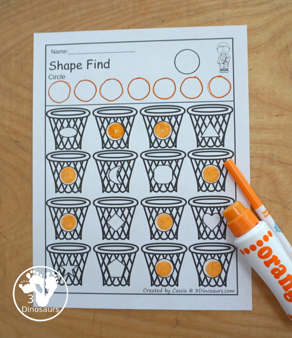 Basketball Shape Find Worksheet - You have 11 shapes to use with kids. You can trace and find the shapes with shape word find and geometric shape find. Each is a great no-prep shape worksheets. 3Dinosaurs.com