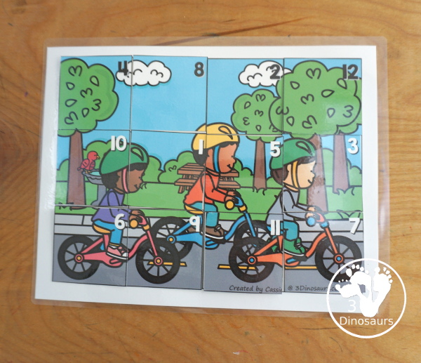 Free Cycling Addition Puzzle Printable is a fun 12 piece puzzle that kids work on addition from 1 to 12. The cycling addition puzzle has a puzzle mat and puzzle pieces - 3Dinosaurs.com