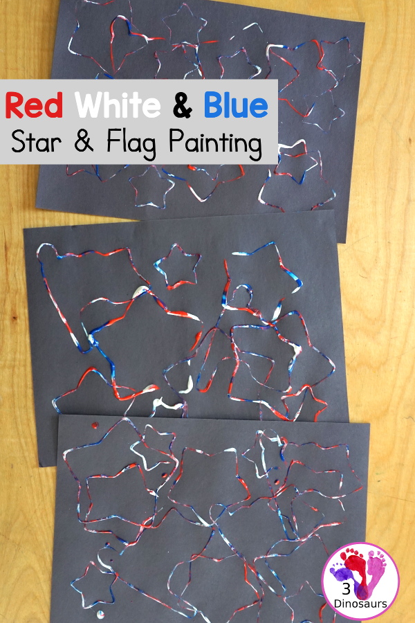 Red, White, and Blue Stamping - a simple painting with cookie cutters that you can do with kids using a flag shape and starts for the Fourth of July. - 3Dinosaurs.com