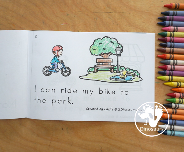 Free My Riding My Bike Easy Reader Book Printable  is a fun easy reader book with sight words: I, can, ride, my, to, the - Then you have places around town you can ride your bike. 3Dinosaurs.com