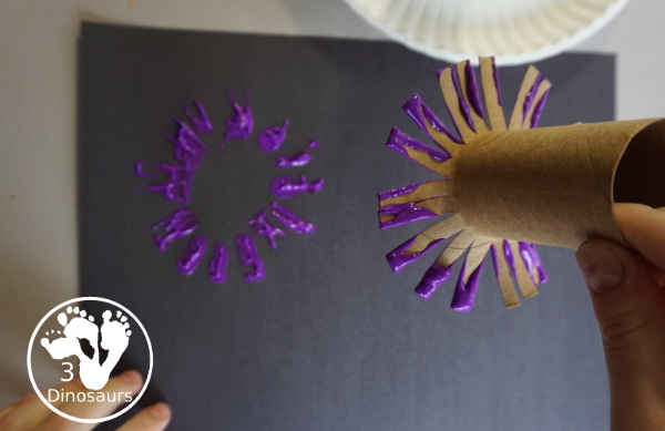 Paper Roll Painted Fireworks - a simple and fun painted activity with paper rolls and paint to make fireworks painting - 3Dinosaurs.com