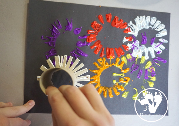 Paper Roll Painted Fireworks - a simple and fun painted activity with paper rolls and paint to make fireworks painting - 3Dinosaurs.com