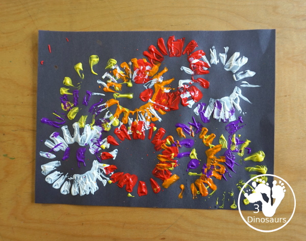 Paper Roll Painted Fireworks - a simple and fun painted activity with paper rolls and paint to make fireworks painting - 3Dinosaurs.com