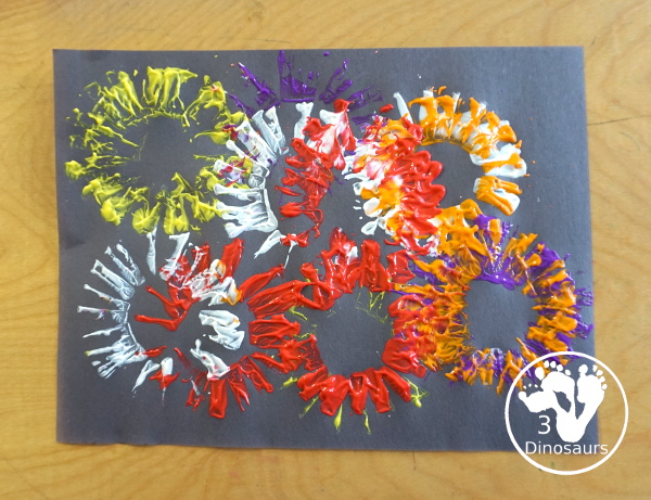 Paper Roll Painted Fireworks - a simple and fun painted activity with paper rolls and paint to make fireworks painting - 3Dinosaurs.com