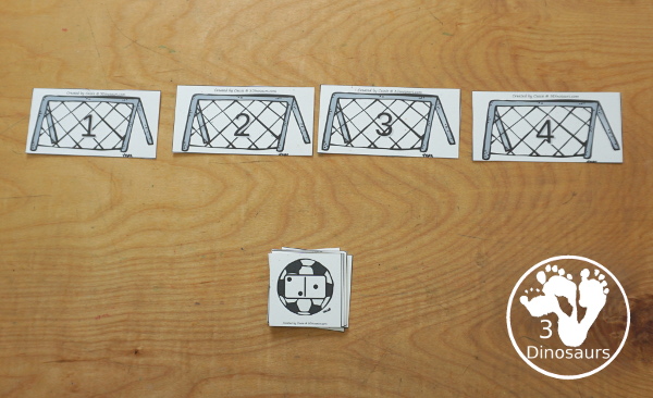 Free Soccer Number Sense Sorting with Numbers 1 to 10 - soccer nets with numbers and soccer balls with tally marks, dominos, ten frames, and dice for sorting. A great kindergarten number printable  - 3Dinosaurs.com