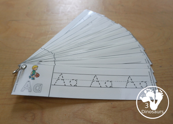 Free Summer Sports ABC Tracing Strips - with uppercase and lowercase together. You have fun kids doing different summer sports plus you can see an example of how to trace the letters - 3Dinosaurs.com