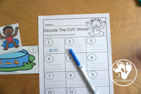 Free Swimming CVC Decode the Word Printable - with swimming pools and matching kids to the correct swimming pool and decoding the CVC word. - 3Dinosaurs.com