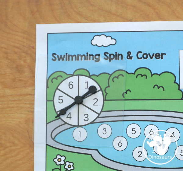 Free Swimming Spin & Cover: Counting, Addition & Multiplication - using a clear spinner for the spinner - 3Dinosaurs.com