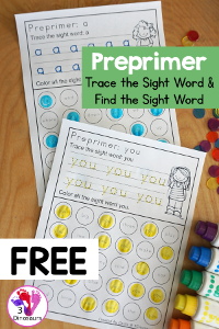 Free Preprimer Sight Word Trace & Find the Sight Word
