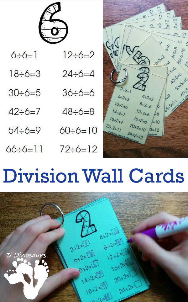 Free Division Wall Cards: 2 Types - 3Dinosaurs.com