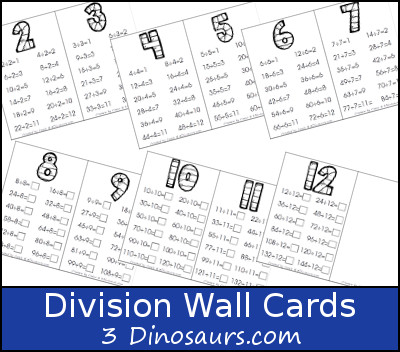 Free Division Wall Cards: 2 Types - 3Dinosaurs.com