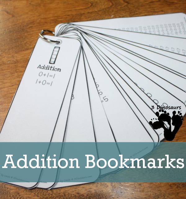 Free Addition Bookmarks - Numbers 1 to 20 - 3Dinosaurs.com