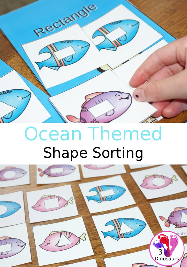 Free Hands-On Shape Sorting with Ocean Fish - with circle, square, triangle, and rectangle - 3Dinosaurs.com