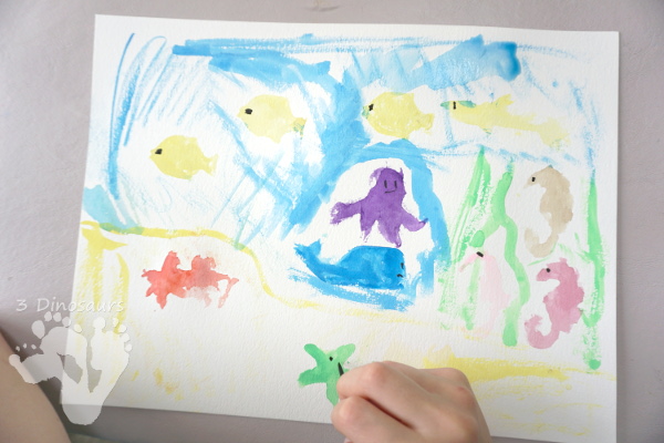 Watercolor Ocean Animals Painting - simple and easy watercolor painting activity for kids of different ages - 3Dinosaurs.com