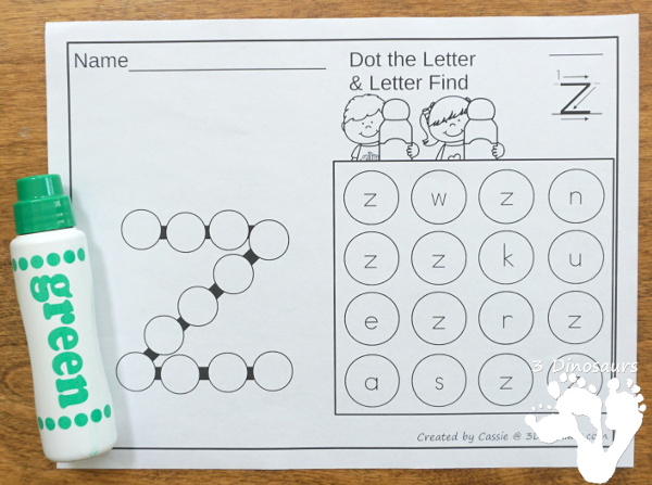 No-Prep ABC Dot the Letter & Find the Letter - all 26 letters of the alphabet in uppercase only or lowercase only dot the letter and find the letter - 3Dinosaurs.com