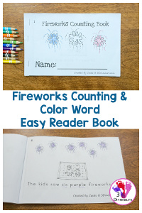 Free Fireworks Counting & Color Word Easy Reader Book Printable