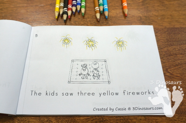 Free Fireworks Themed Counting & Color Word Easy Reader Book - numbers 0 to 10 with 10 colors words for kids to work on  - 3Dinosaurs.com