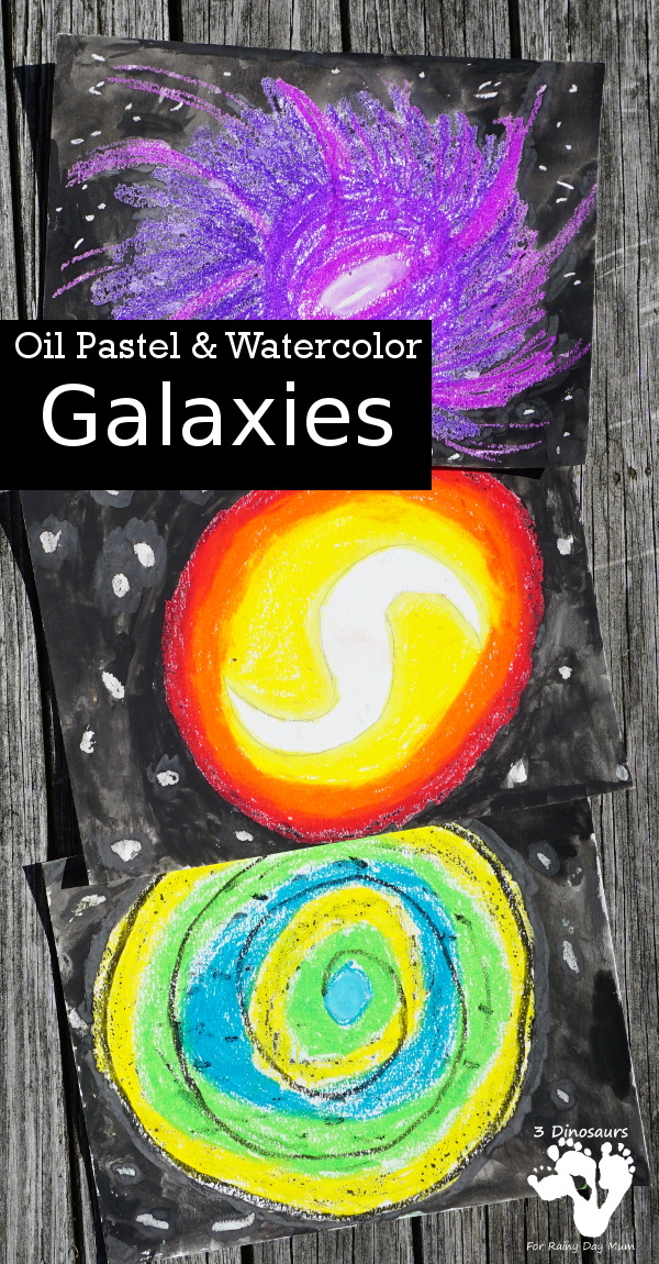 Galaxy Oil Pastels & Watercolors - is a fun mix medium art project for kids to do with a fun space theme - 3Dinosaurs.com