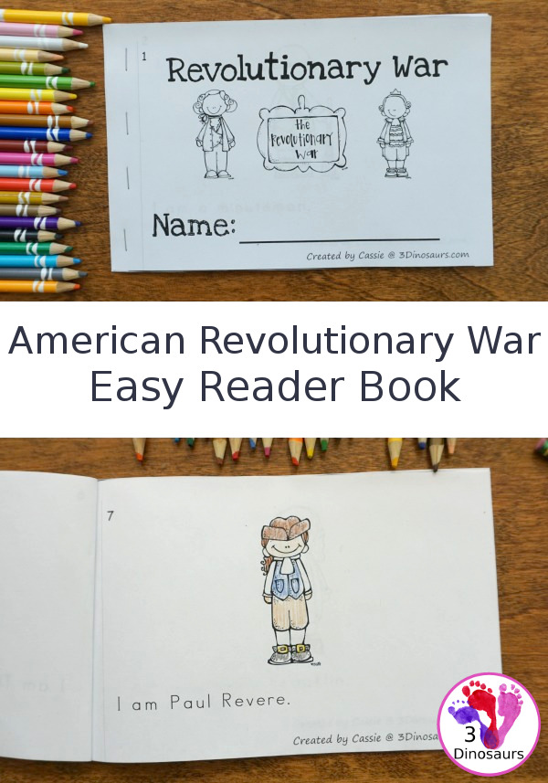 Free American Revolutionary War Easy Reader Book - 8 people to learn from the war with 10 pages total in the book - 3Dinosaurs.com