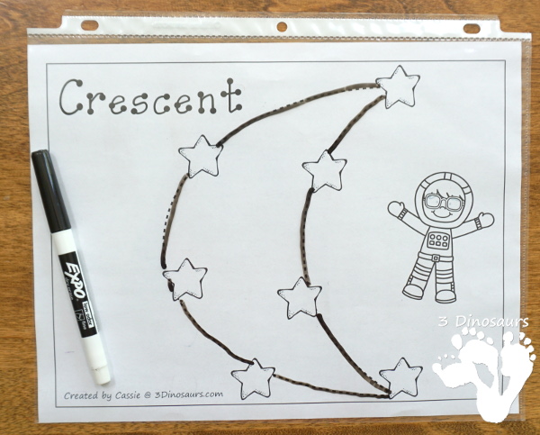 Free Fine Motor Fun With Space Shape Tracing - with 10 shapes for kids to trace and color - 3Dinosaurs.com