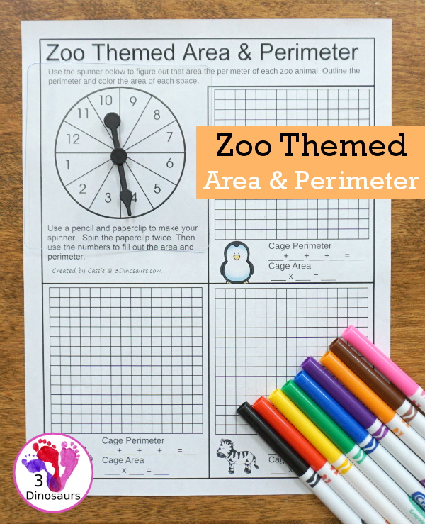 Free Zoo Themed Area and Perimeter - a fun way to on area and perimeter with a fun zoo theme than can be used over and over - 3Dinosaurs.com