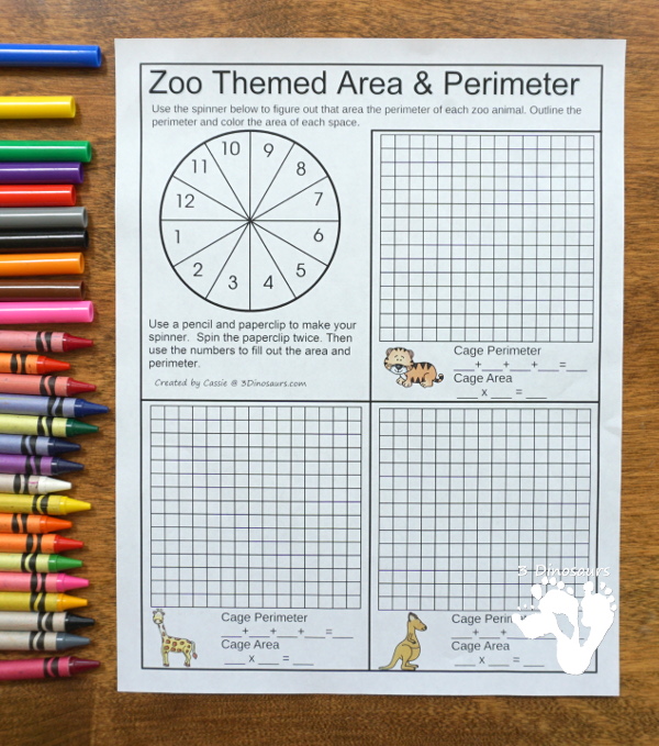 Free Zoo Themed Area and Perimeter - a fun way to on area and perimeter with a fun zoo theme than can be used over and over - 3Dinosaurs.com