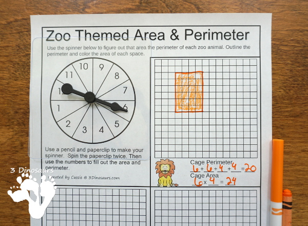 Free Zoo Themed Area and Perimeter - a fun way to on area and perimeter with a fun zoo theme than can be used over and over - 3Dinosaurs.com