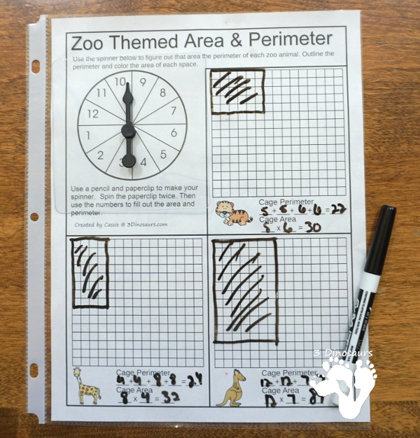 Free Zoo Themed Area and Perimeter - a fun way to on area and perimeter with a fun zoo theme than can be used over and over - 3Dinosaurs.com