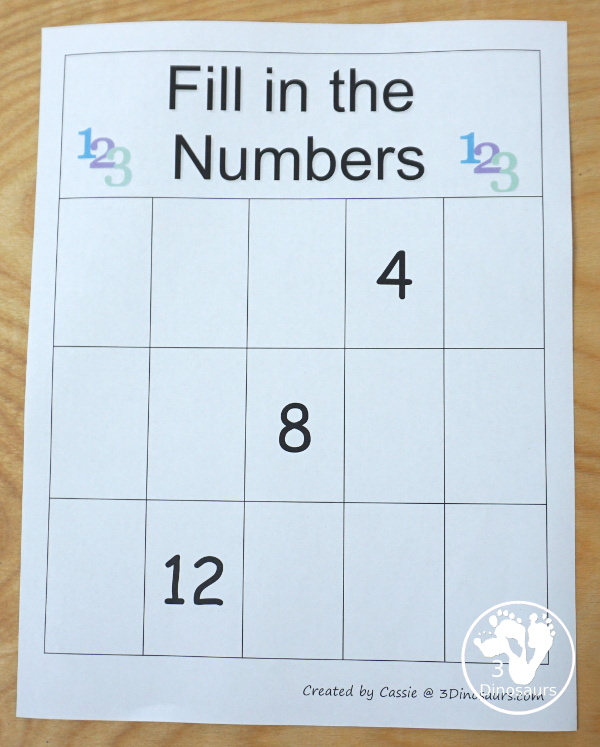 Free Fill in the Missing Number Charts 1 to 15 - with 9 different charts with a mix of tracing and write numbers from 1 to 15. - 3Dinosaurs.com