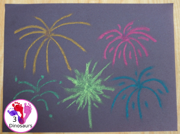 Easy to Make Oil Pastel Fireworks - a simple and easy way to make fireworks with very little items to use to make them. - 3Dinosaurs.com