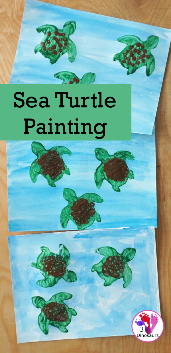 Sea Turtle Painting with Cookie Cutters for Kids - an easy sea turtle painting activities that kids of different ages can do with cookie cutters - 3Dinosaurs.com