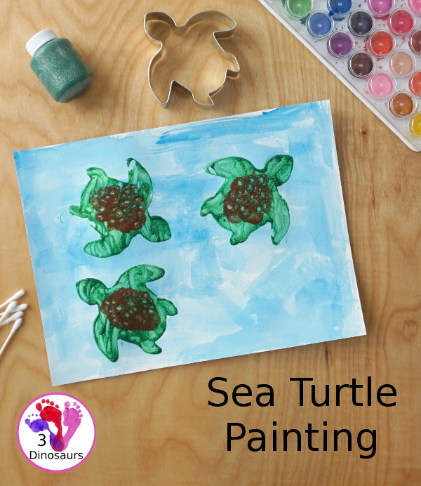 Sea Turtle Painting with Cookie Cutters for Kids - an easy sea turtle painting activities that kids of different ages can do with cookie cutters - 3Dinosaurs.com