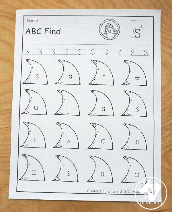 Easy No-Prep Shark ABC Letter Find with all 26 letters of the alphabet with uppercase and lowercase options for 52 pages of printables - 3Dinosaurs.com