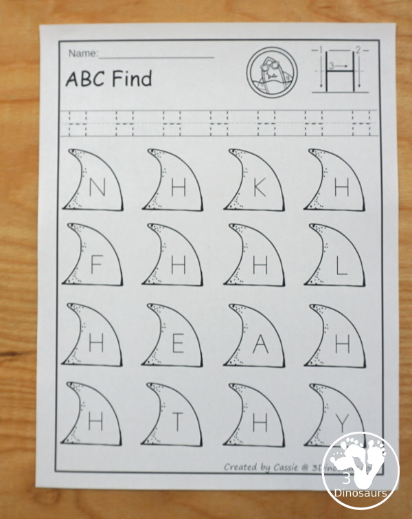 Easy No-Prep Shark ABC Letter Find with all 26 letters of the alphabet with uppercase and lowercase options for 52 pages of printables - 3Dinosaurs.com