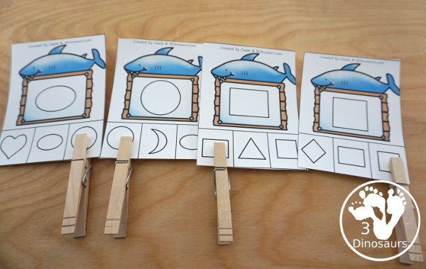 Shark Activity Pack: Shapes - clip cards are great for review of matching the same shape - 3Dinosaurs.com