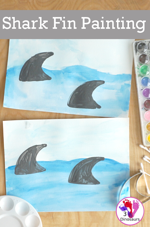 Shark Fin Painting with Cookie Cutters for Kids - an easy shark painting activities that kids of different ages can do - 3Dinosaurs.com