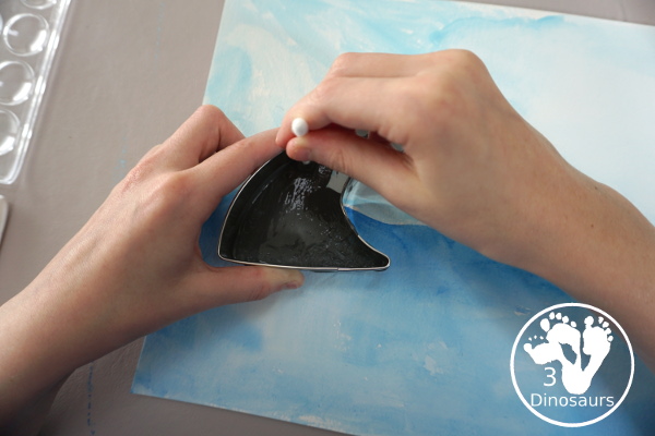 Shark Fin Painting with Cookie Cutters for Kids - an easy shark painting activities that kids of different ages can do - 3Dinosaurs.com