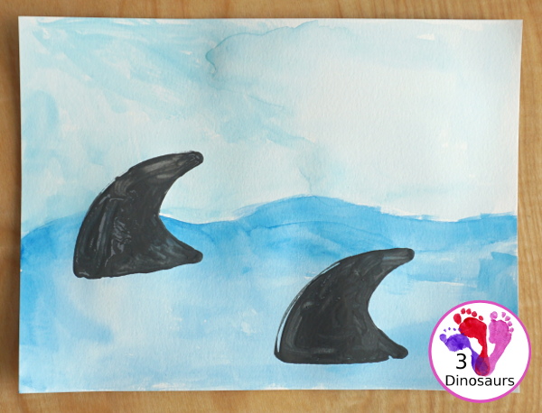 Shark Fin Painting with Cookie Cutters for Kids - an easy shark painting activities that kids of different ages can do - 3Dinosaurs.com