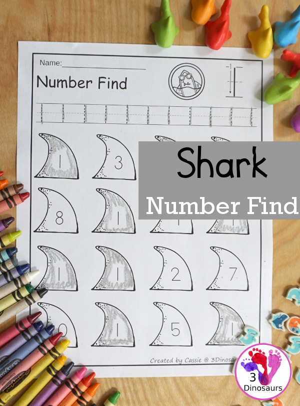 Easy No-Prep Shark Number Find with number 0 to 20 with number digit and number work options for different levels of learning. - 3Dinosaurs.com