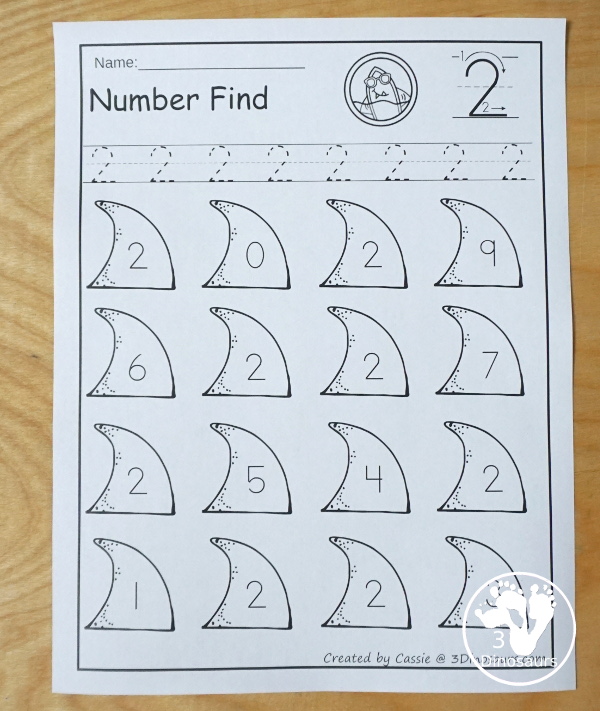 Easy No-Prep Shark Number Find with nubmers 0 to 20 with number digit and number work options for different levels of learning. - 3Dinosaurs.com