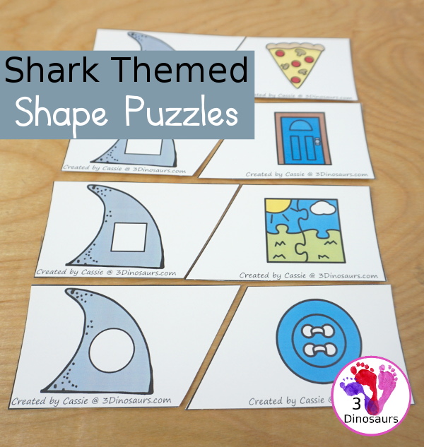 Free Shark Shape Matching Puzzles with 12 shapes with a shark fin shape and a matching picture of the shape. - 3Dinosaurs.com