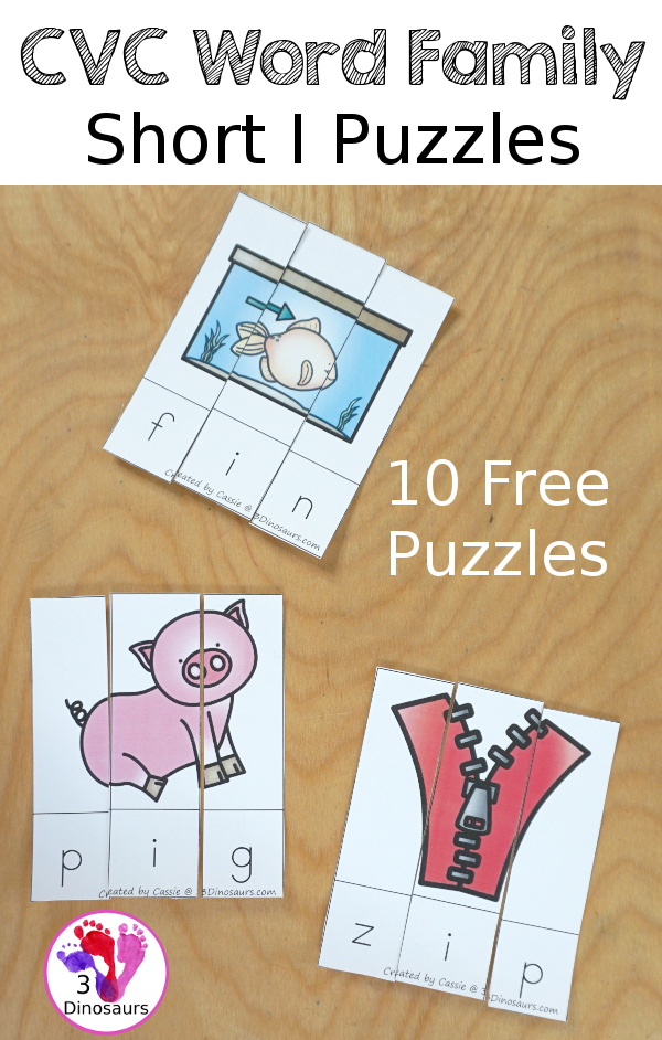 Free CVC Word Family Puzzles Short I: - 10 fun short I puzzles for kids to learn short I CVC words. -ib, -id, -ig, -in, -ip -it - 3Dinosaurs.com